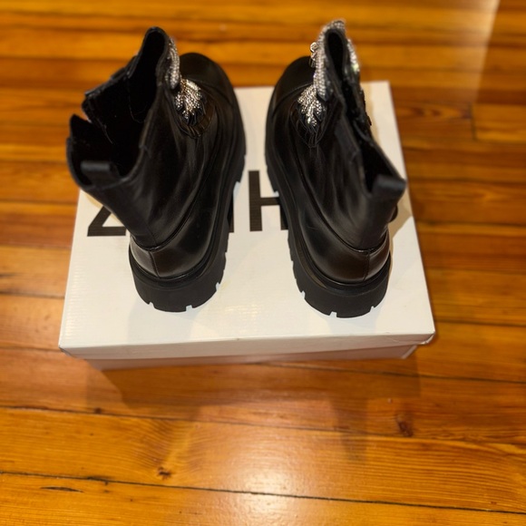 SCHUTZ Black Combat Boots with Silver Laces - Picture 5 of 6